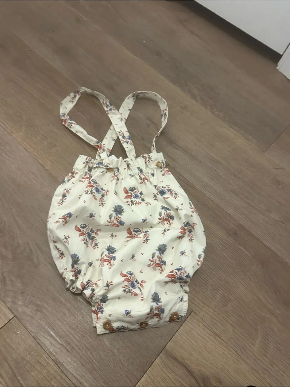 Floral Cream Baby Romper with Crossback Straps